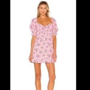 Faithful the Brand Womens Juliette Floral Smocked Mini Dress Ruffle Hem Pink SZ